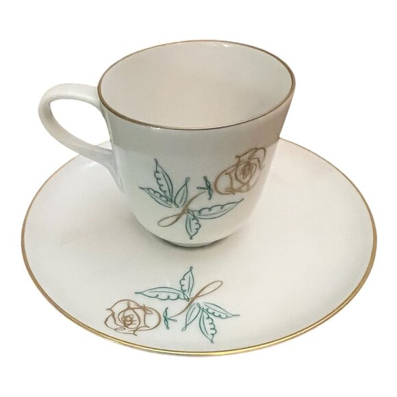 Rosenthal Selb Ploessberg Germany Teacup & Saucer Set Rose Pattern Gold Trim - Picture 4 of 9